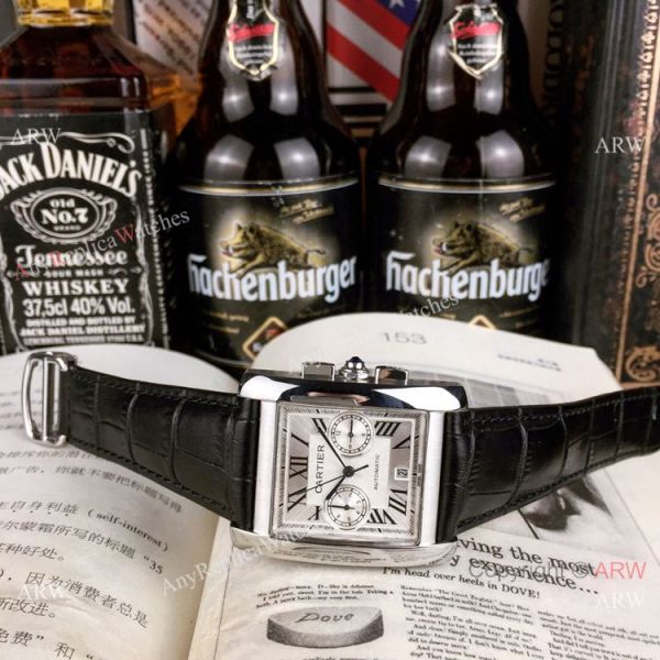 New Copy Cartier Tank Francaise watch SS Diamond Black Leather Band New Copy Cartier Tank Francaise watch SS Diamond Black Leather Band