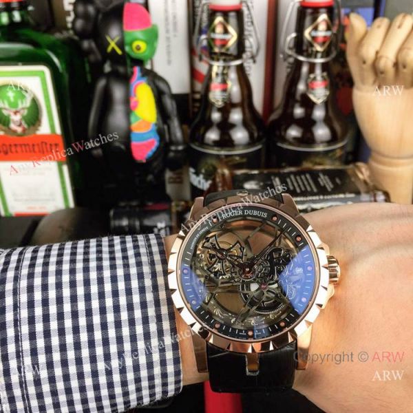 Copy Roger Dubuis Excalibur Flying Tourbillon Watches SS Gray Leather Strap Copy Roger Dubuis Excalibur Flying Tourbillon Watches SS Gray Leather Strap