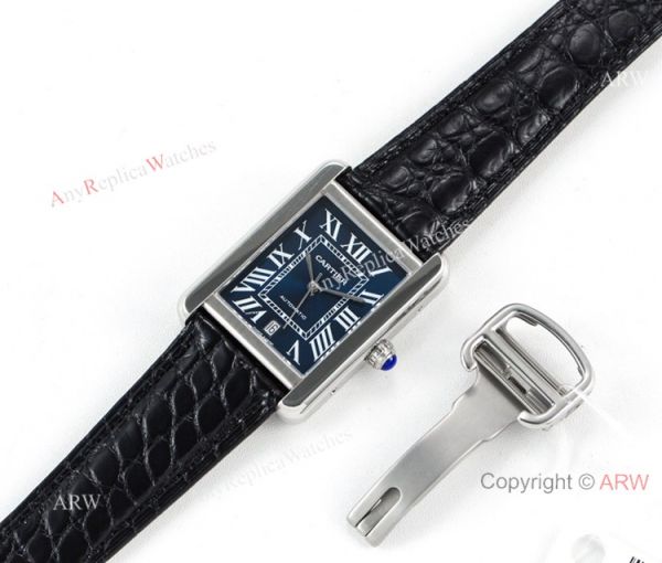 (ER) Grade 1A SwissTank Solo Cartier Watch Copy SS Black Roman Face (ER) Grade 1A SwissTank Solo Cartier Watch Copy SS Black Roman Face