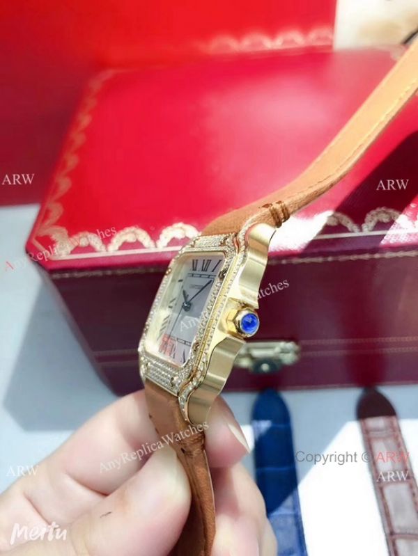 New Cartier Santos 100 Diamond Replica Watch Yellow Gold Diamond New Cartier Santos 100 Diamond Replica Watch Yellow Gold Diamond