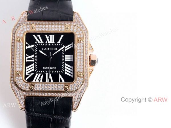 High Quality Cartier Santos De Diamond Case Brown Dial Wrist Automatic High Quality Cartier Santos De Diamond Case Brown Dial Wrist Automatic
