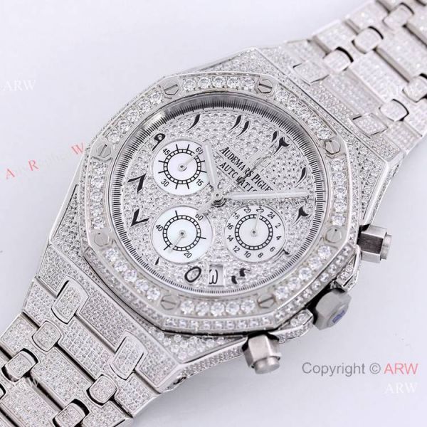 New Replica Audemars Piguet Royal Oak Full Iced Out Watch SS Arabic Scripts Dial New Replica Audemars Piguet Royal Oak Full Iced Out Watch SS Arabic Scripts Dial