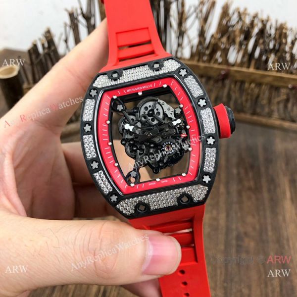Swiss Grade 1 Richard Mille Rm055 Diamond Watch V2 version Red Rubber Strap Swiss Grade 1 Richard Mille Rm055 Diamond Watch V2 version Red Rubber Strap