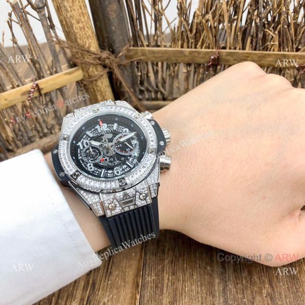 Best Quality Hublot Big Bang Unico Sapphire Iced Out Watches Blue Rubber Strap Best Quality Hublot Big Bang Unico Sapphire Iced Out Watches Blue Rubber Strap