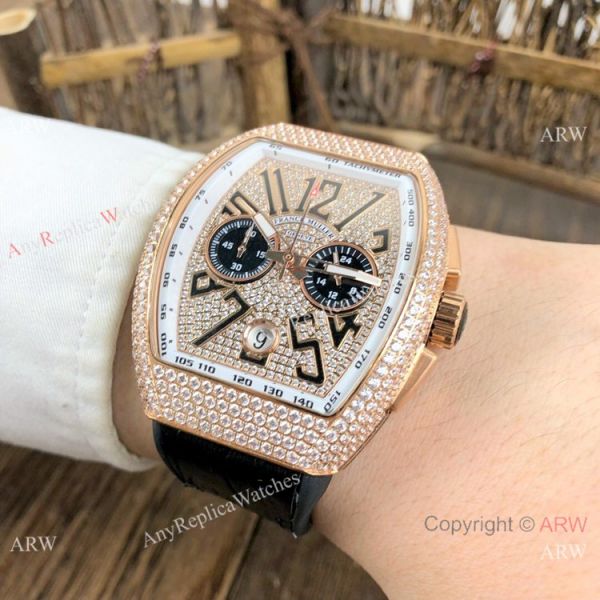 Copy Franck Muller Vanguard Chronograph Rose Gold Iced Out Watch 44mm Copy Franck Muller Vanguard Chronograph Rose Gold Iced Out Watch 44mm