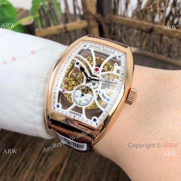 Knockoff Franck Muller Cintree Curvex Skeleton Watches SS Diamond Brown Leather Strap Knockoff Franck Muller Cintree Curvex Skeleton Watches SS Diamond Brown Leather Strap