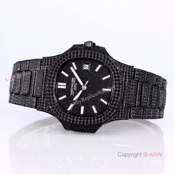 High Quality Replica Iced Out Patek Philippe Nautilus Black Diamonds Automatic Watch 40mm High Quality Replica Iced Out Patek Philippe Nautilus Black Diamonds Automatic Watch 40mm