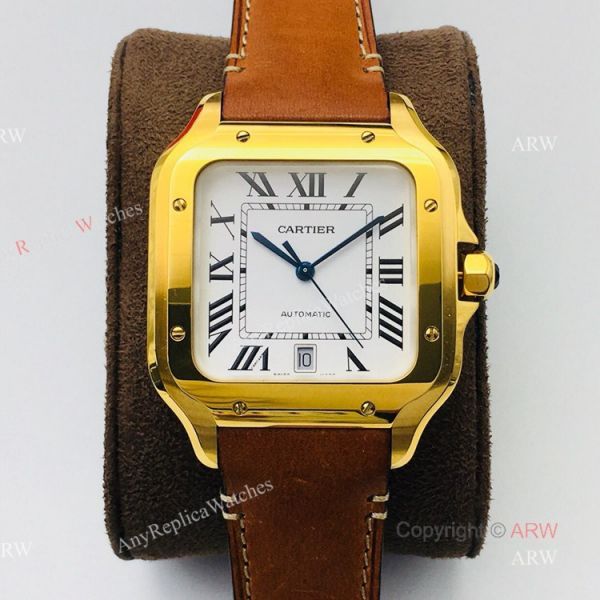 1:1 Copy BV Factory Faux Cartier Santos Yellow Gold Automatic Watch With QuickSwitch Band 1:1 Copy BV Factory Faux Cartier Santos Yellow Gold Automatic Watch With QuickSwitch Band