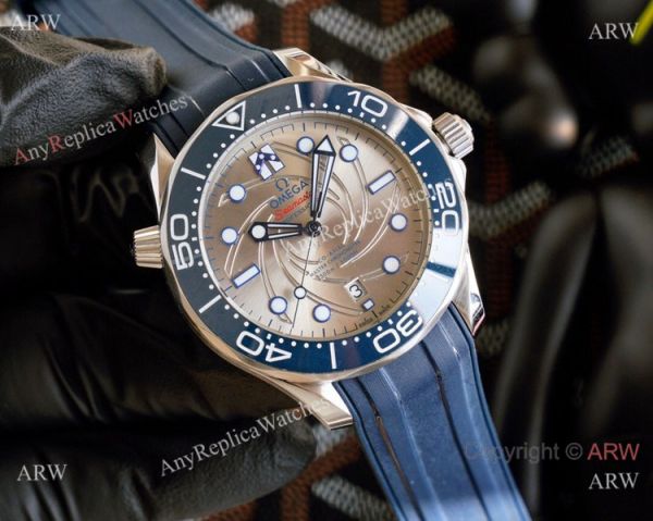 Omega Diver 300m James Bond Limited Edition Watches Blue Rubber Strap Gray Face Omega Diver 300m James Bond Limited Edition Watches Blue Rubber Strap Gray Face