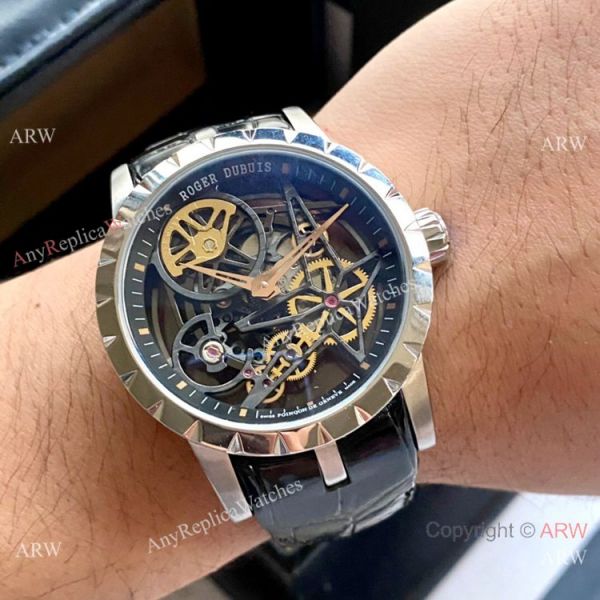 New Replica Roger Dubuis Excalibur 46 Watch Black Hollow Face Men Size New Replica Roger Dubuis Excalibur 46 Watch Black Hollow Face Men Size