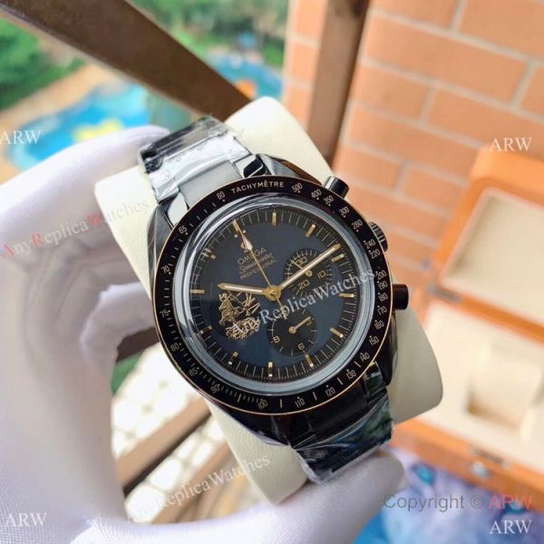 New Style Replica Omega Apollo 11 Chronograph Watch Gold Black New Style Replica Omega Apollo 11 Chronograph Watch Gold Black