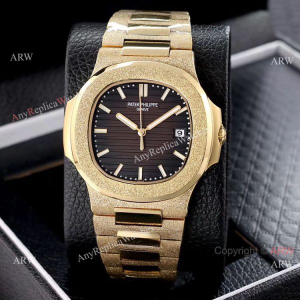 Copy Patek Philippe Nautilus Frosted Gold Watch with Luminous Dial Markers Copy Patek Philippe Nautilus Frosted Gold Watch with Luminous Dial Markers