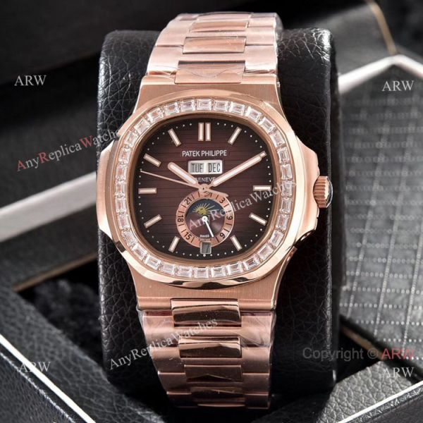 Patek Philippe Nautilus Annual Calendar Copy Watches Rose Gold with Diamond Patek Philippe Nautilus Annual Calendar Copy Watches Rose Gold with Diamond