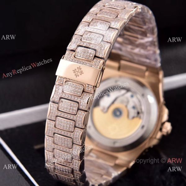 Patek Philippe Annual Calendar Copy Watches Iced Out Rose Gold Case Patek Philippe Annual Calendar Copy Watches Iced Out Rose Gold Case