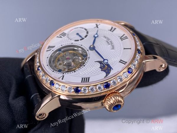 Super Clone Patek Philippe Tourbillon Moon phase Rose Gold Diamond Watch Power Reserve Super Clone Patek Philippe Tourbillon Moon phase Rose Gold Diamond Watch Power Reserve