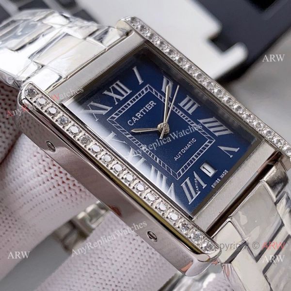 High Quality Replica Rose Gold Cartier Tank Automatic Watch With Diamond Bezel High Quality Replica Rose Gold Cartier Tank Automatic Watch With Diamond Bezel