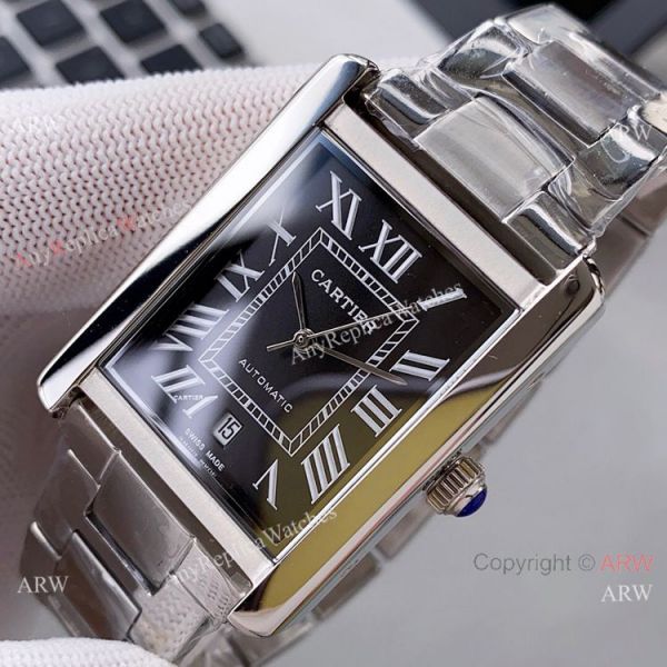 Yellow Gold Cartier Tank Automatic Copy Watch In Black Leather Strap White Dial Yellow Gold Cartier Tank Automatic Copy Watch In Black Leather Strap White Dial