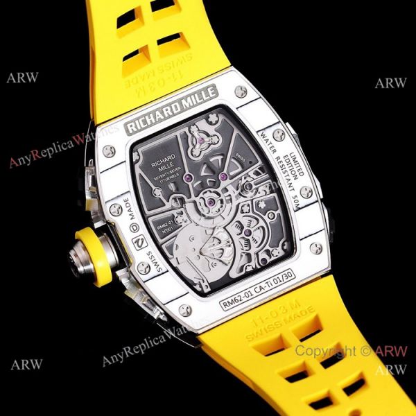 Replica Richard Mille RM 62-01 Tourbillon Watch Yellow Rubber Band Strap Replica Richard Mille RM 62-01 Tourbillon Watch Yellow Rubber Band Strap