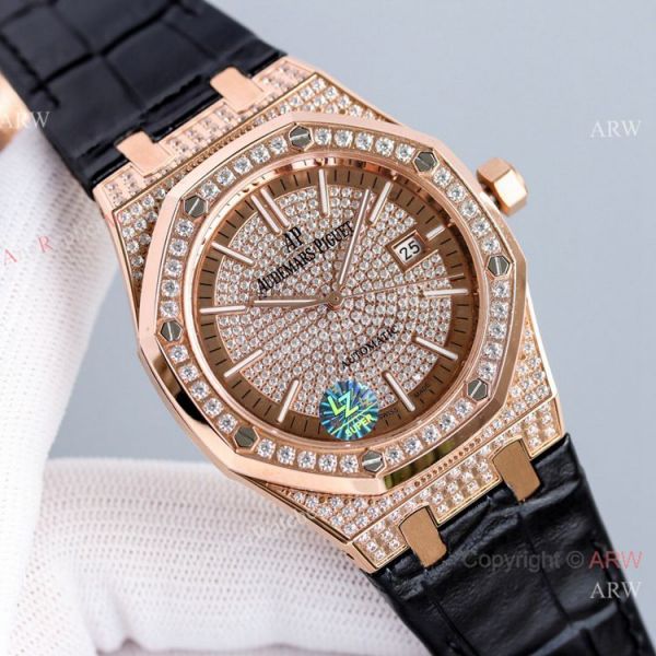 Full Diamonds Audemars Piguet Royal Oak 15400 Rose Gold Automatic Watch 41mm Replica Full Diamonds Audemars Piguet Royal Oak 15400 Rose Gold Automatic Watch 41mm Replica