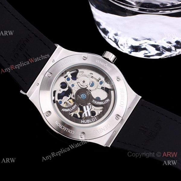 Replica Skeleton Hublot Rainbow Watch Rose Gold 45mm With Brown Leather Strap Replica Skeleton Hublot Rainbow Watch Rose Gold 45mm With Brown Leather Strap