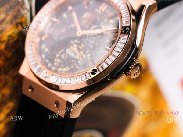 42mm Hublot Rose Gold Classic Fusion Skeleton Tourbillon Diamond Watch Replica 42mm Hublot Rose Gold Classic Fusion Skeleton Tourbillon Diamond Watch Replica