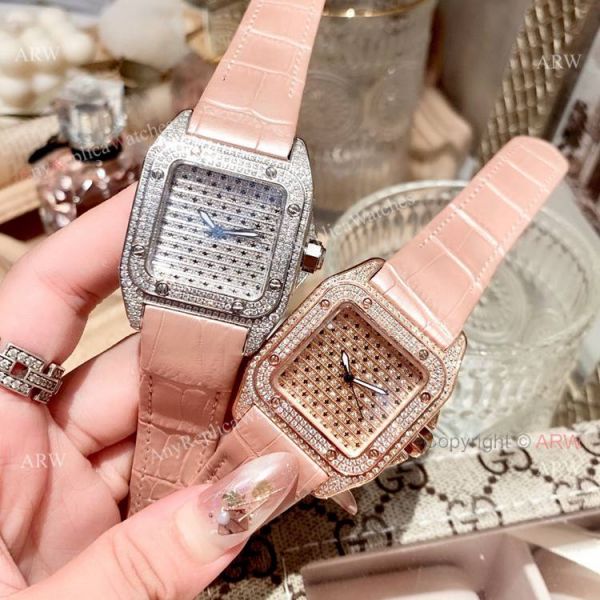 36mm Ladies Cartier Santos 100th Anniversary Full Diamonds Watch Swiss Replica 36mm Ladies Cartier Santos 100th Anniversary Full Diamonds Watch Swiss Replica