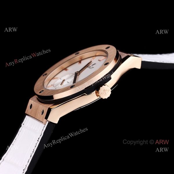 Stainless Steel Hublot Classic Fusion 42mm White Dial White Leather Strap Watch Replica Stainless Steel Hublot Classic Fusion 42mm White Dial White Leather Strap Watch Replica