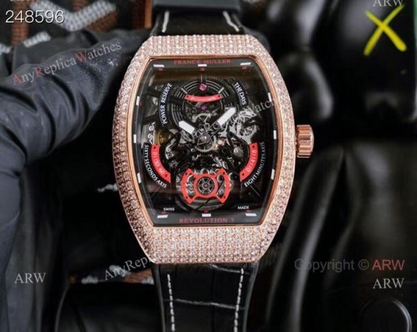 Replica Rose Gold Franck Muller V45 Revolution 3 Skeleton Watch With Diamonds for men Replica Rose Gold Franck Muller V45 Revolution 3 Skeleton Watch With Diamonds for men