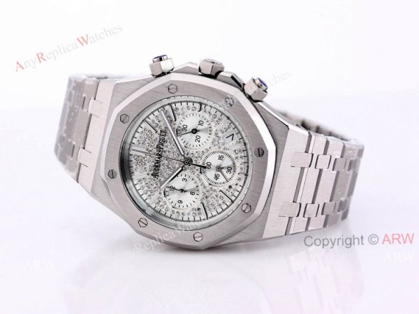 New Silver Frosted Gold Audemars Piguet Royal Oak Chronograph 41mm Copy Watch With Dimaonds Dial New Silver Frosted Gold Audemars Piguet Royal Oak Chronograph 41mm Copy Watch With Dimaonds Dial