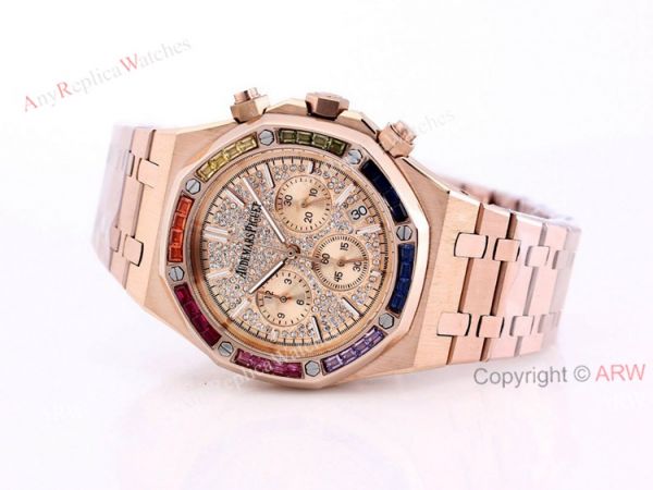 New Frosted Audemars Piguet Rose Gold Royal Oak 41mm Rainbow Diamond Watch Replica New Frosted Audemars Piguet Rose Gold Royal Oak 41mm Rainbow Diamond Watch Replica