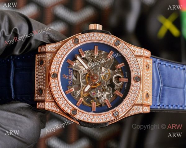 Copy Hublot Classic Fusion Hollow Rose Gold Iced Out Watches Copy Hublot Classic Fusion Hollow Rose Gold Iced Out Watches