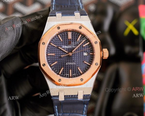 High End Replica Audemars Piguet Royal Oak Rose Gold Grey Dial Automatic Watch With Diamonds Black Leather Strap High End Replica Audemars Piguet Royal Oak Rose Gold Grey Dial Automatic Watch With Diamonds Black Leather Strap