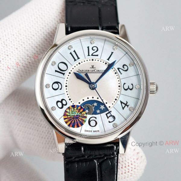 Swiss Replica Jaeger Lecoultre rendez-Vous Classic Night Day Ladies Watch Black Leather Strap Swiss Replica Jaeger Lecoultre rendez-Vous Classic Night Day Ladies Watch Black Leather Strap