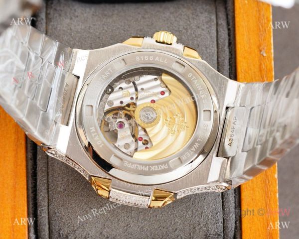 Swiss Replica Patek Philippe Nautilus 9015 Ultra-thin Watch Two Tone Iced Out Case Swiss Replica Patek Philippe Nautilus 9015 Ultra-thin Watch Two Tone Iced Out Case