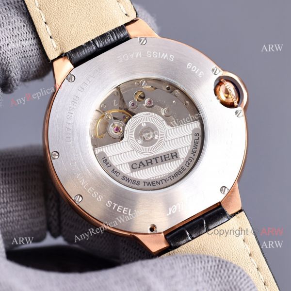 Copy Balloon Blue Cartier Gradient Face Gold Case 42MM Watch Leather Strap Copy Balloon Blue Cartier Gradient Face Gold Case 42MM Watch Leather Strap