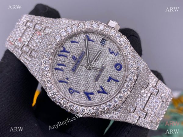 Iced Out Audemars Piguet Royal Oak Swiss Replica Watch Middle East Arabic Face Iced Out Audemars Piguet Royal Oak Swiss Replica Watch Middle East Arabic Face