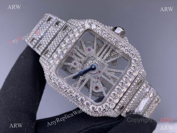 TW Factory Santos de Cartier Skeleton Watch Iced Out Cartier Automatic TW Factory Santos de Cartier Skeleton Watch Iced Out Cartier Automatic