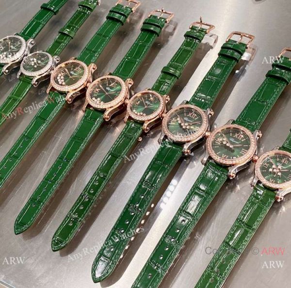 Copy Chopard Happy Sport Quartz Watch Rose Gold Olive Green Face Copy Chopard Happy Sport Quartz Watch Rose Gold Olive Green Face
