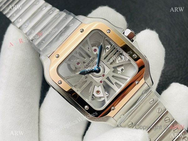 V8 Factory Super Clone Cartier Skeleton Santos Swiss Ronda4S20 Watch Two Tone Rose Gold V8 Factory Super Clone Cartier Skeleton Santos Swiss Ronda4S20 Watch Two Tone Rose Gold