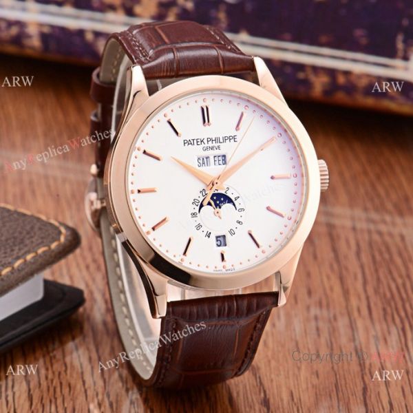 Patek Philippe Perpetual Calendar Rose Gold Case with Brown Leather Strap Watch Patek Philippe Perpetual Calendar Rose Gold Case with Brown Leather Strap Watch