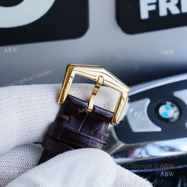 New Patek Philippe Calatrava Replica Watch Gold Dial With Brown Leather Band New Patek Philippe Calatrava Replica Watch Gold Dial With Brown Leather Band