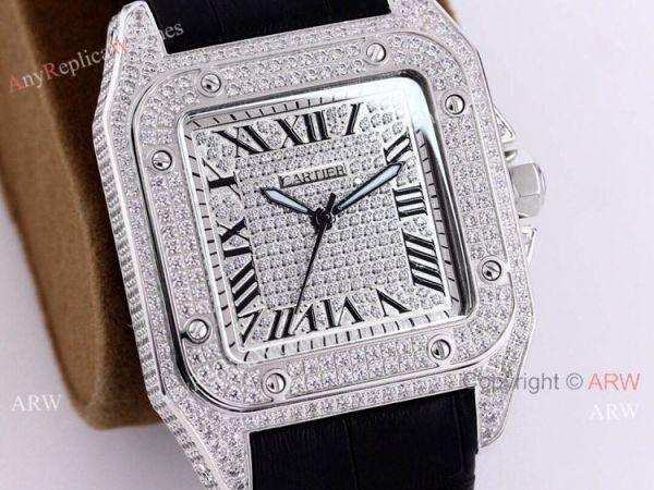AAA Copy Cartier Santos De Iced Out Watch Automatic Movement AAA Copy Cartier Santos De Iced Out Watch Automatic Movement