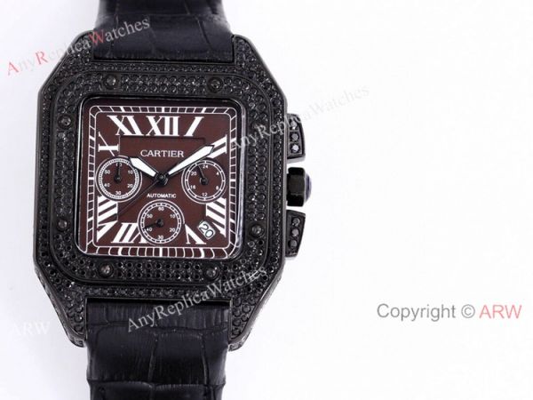 Cartier Santos Black Diamond White Dial 45mm Watch VK Chronograph Cartier Santos Black Diamond White Dial 45mm Watch VK Chronograph