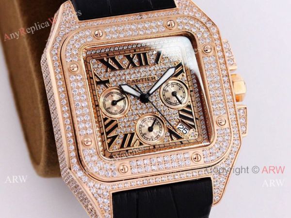 Knockoff Cartier Santos Chronograph Watch Rose Gold Diamond 45mm Knockoff Cartier Santos Chronograph Watch Rose Gold Diamond 45mm