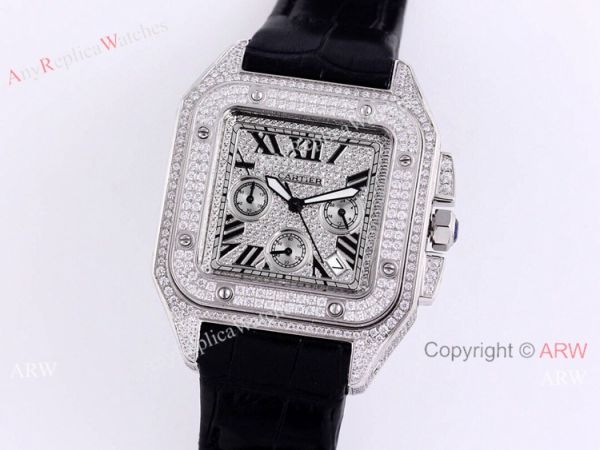 Knockoff Iced Out Cartier Santos Chronograph Watch 45mm Knockoff Iced Out Cartier Santos Chronograph Watch 45mm