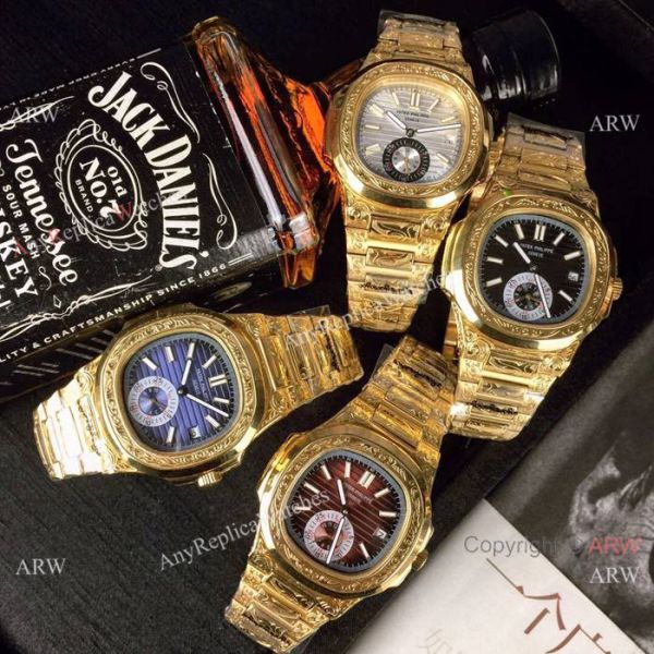 New Fake Patek Philippe Engraving Nautilus Silver Face Yellow Gold Watch For Sale New Fake Patek Philippe Engraving Nautilus Silver Face Yellow Gold Watch For Sale