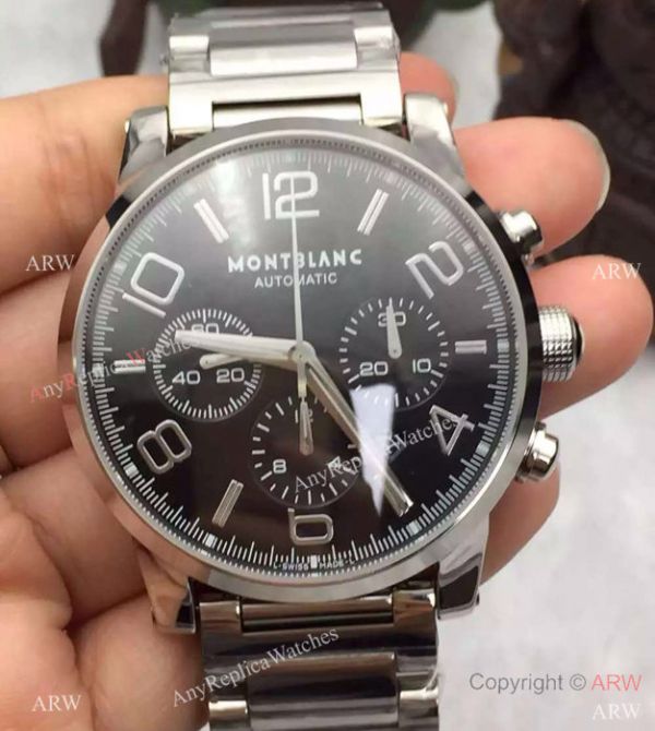 Swiss Grade Replica Montblanc Timewalker Chronograph Watch SS Black Dial Swiss Grade Replica Montblanc Timewalker Chronograph Watch SS Black Dial