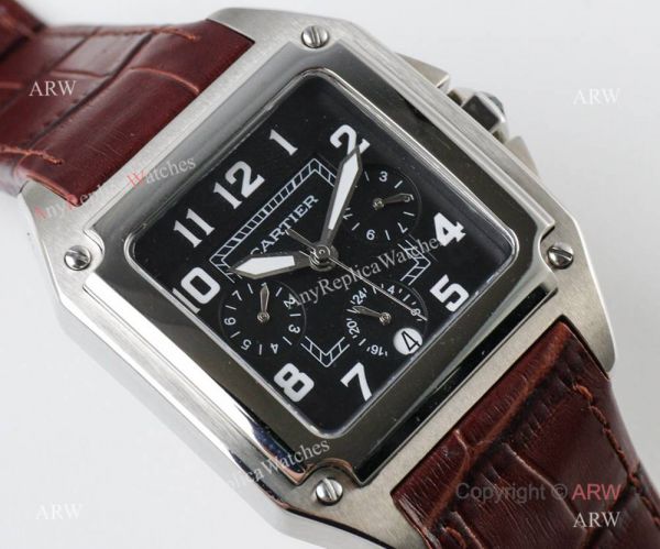 Swiss Grade Replica Cartier Santos 9100 Black Leather Watch Swiss Grade Replica Cartier Santos 9100 Black Leather Watch