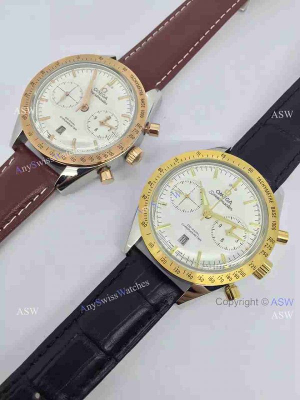 Copy Swiss Omega Speedmaster Chronograph Watch Rose Gold Leather Strap Copy Swiss Omega Speedmaster Chronograph Watch Rose Gold Leather Strap