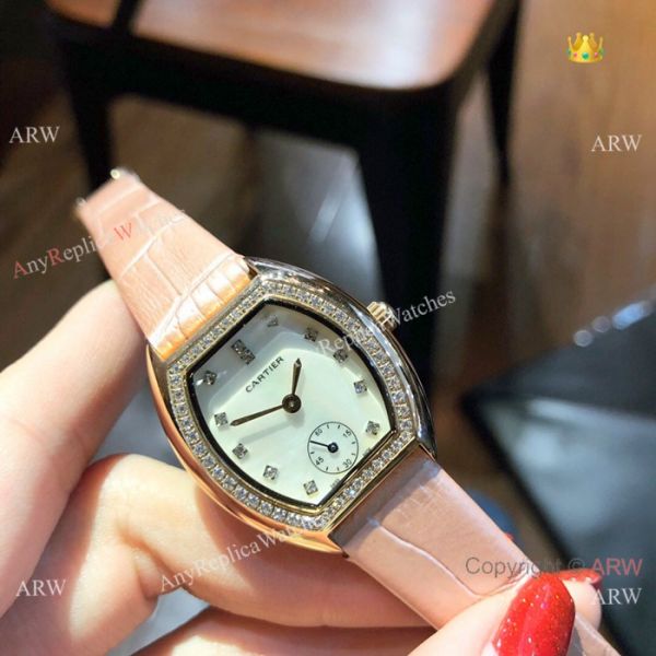 Low Price Cartier Rose Gold Gray Leather Band Ladies Watch 26mm Low Price Cartier Rose Gold Gray Leather Band Ladies Watch 26mm
